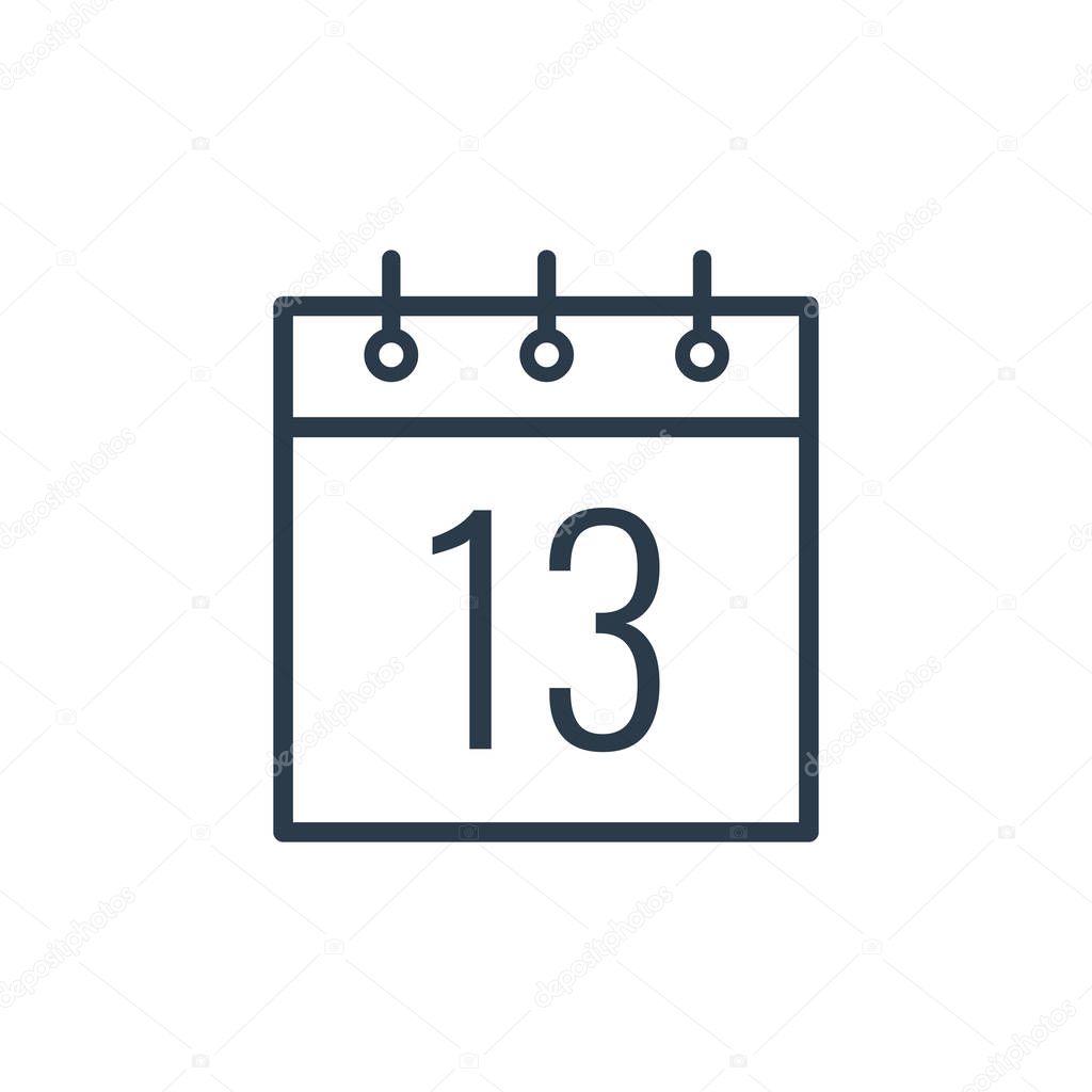 Linear icon of the thirteenth day of the calendar isolated on white background.