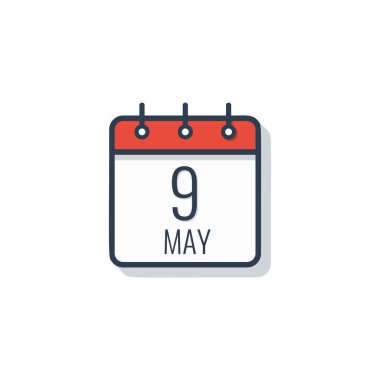 Takvim gün simgesi beyaz arka plan üzerinde izole. 9 Mayıs.