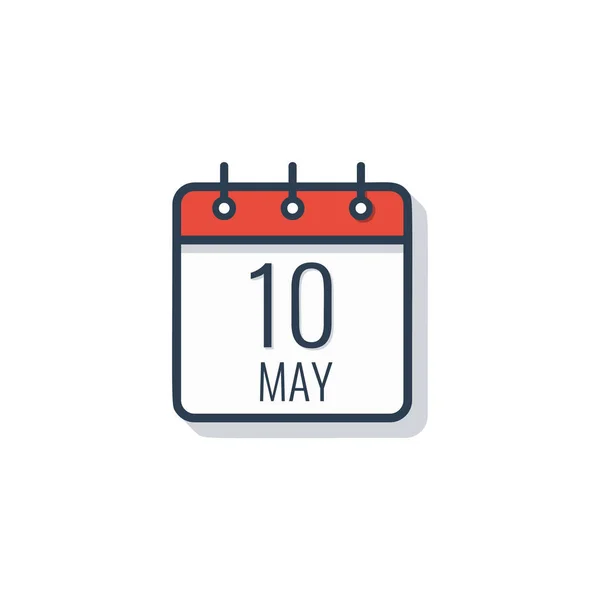 Icona giorno calendario isolato su sfondo bianco. 10 maggio . — Vettoriale Stock