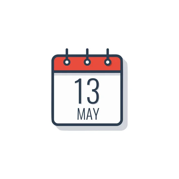 Kalendarz dzień ikona na białym tle. 13 maja. — Wektor stockowy