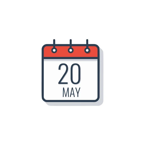 Kalendertag Symbol isoliert auf weißem Hintergrund. 20. Mai. — Stockvektor