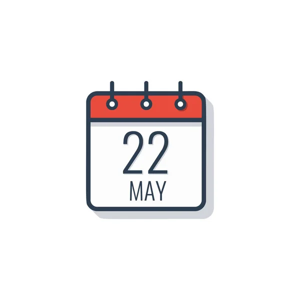 Kalendarz dzień ikona na białym tle. 22 maja. — Wektor stockowy