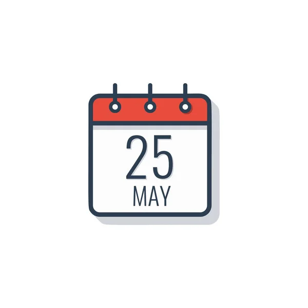 Kalendarz dzień ikona na białym tle. 25 maja. — Wektor stockowy