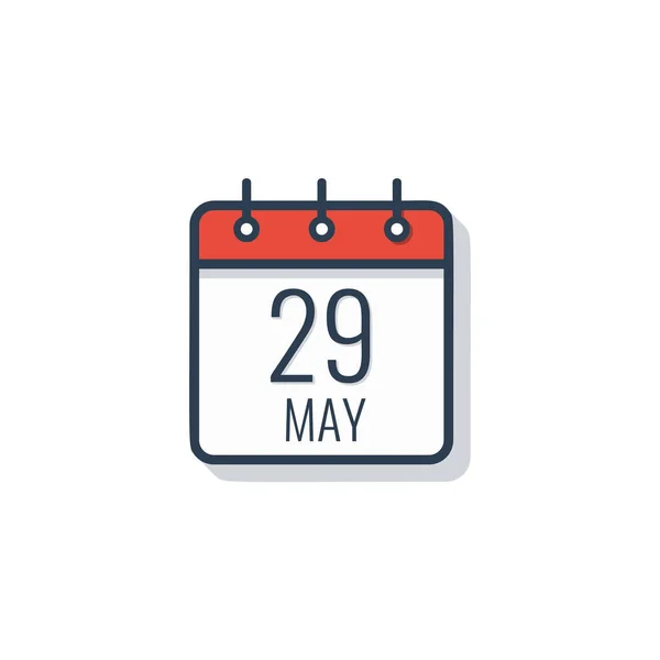 Kalendertag Symbol isoliert auf weißem Hintergrund. 29. Mai. — Stockvektor