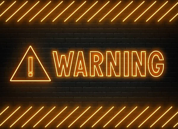 Warning neon sign on dark background . — Stock Vector