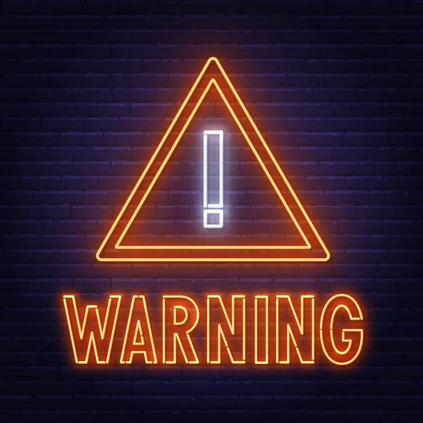 Warning neon sign on dark background . — Stock Vector
