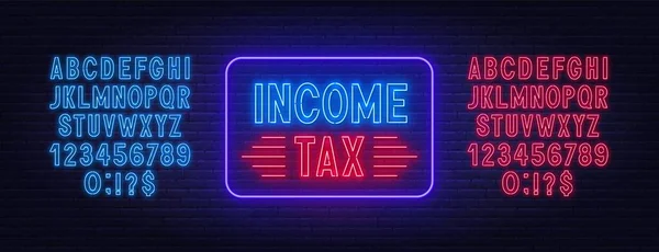 Impôt sur le revenu néon signe sur fond de mur de briques . — Image vectorielle