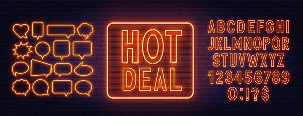 Hot deal neon segno su sfondo muro di mattoni . — Vettoriale Stock