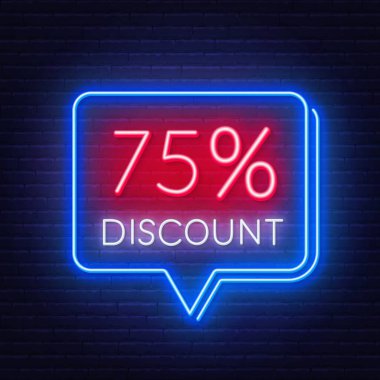 Duvarda yüzde 75 indirimli neon tabela