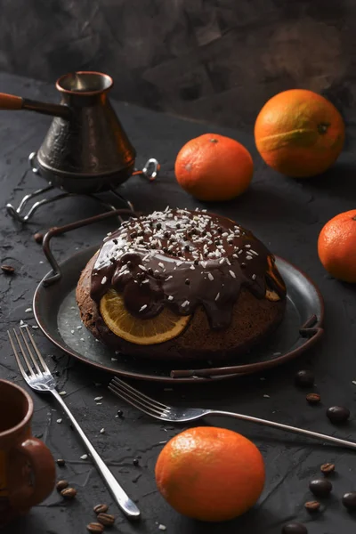 Homemade winter dessert. Traditional British steam chocolate pud