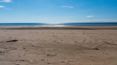 St Cyrus plaj ve deniz.