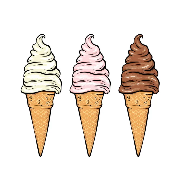 Hermoso Helado Cuerno Gofre Ilustración Vectorial Para Una Postal Póster — Archivo Imágenes Vectoriales