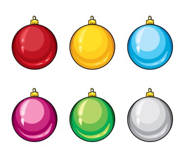 Gerçekçi renkli Noel topları kümesi. Vektör çizim. İzole nesneleri tasarım için beyaz arka plan üzerinde. Yılbaşı ve Yeniyıl, kış tatili.