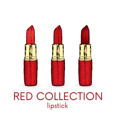 Bir dizi farklı tonları üç ruj. Vektör çizim için bir kartpostal veya bir poster. Hazır reklam kavramı.