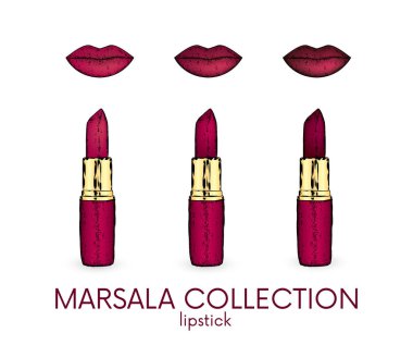 Bir dizi farklı tonları üç ruj. Vektör çizim için bir kartpostal veya bir poster. Hazır reklam kavramı.