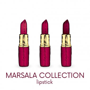 Bir dizi farklı tonları üç ruj. Vektör çizim için bir kartpostal veya bir poster. Hazır reklam kavramı.