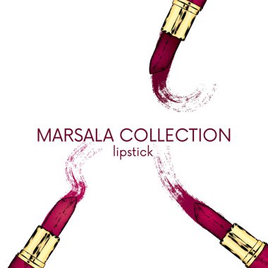 Bir dizi farklı tonları üç ruj. Vektör çizim için bir kartpostal veya bir poster. Hazır reklam kavramı.