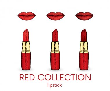 Bir dizi farklı tonları üç ruj. Vektör çizim için bir kartpostal veya bir poster. Hazır reklam kavramı.