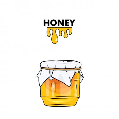 Bir peçete ip bir yay ile güzel bir kavanoz bal kaplı. Beyaz bir arka plan üzerinde izole nesneleri ile gerçekçi illüstrasyon.