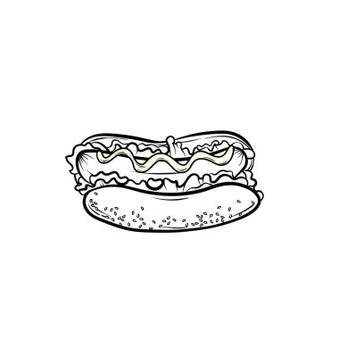 Güzel gerçekçi sosisli sandviç. Vektör çizim için bir logo, menü ya da bir kafe ya da Restoran kurumsal kimlik tasarımı. Fast food.