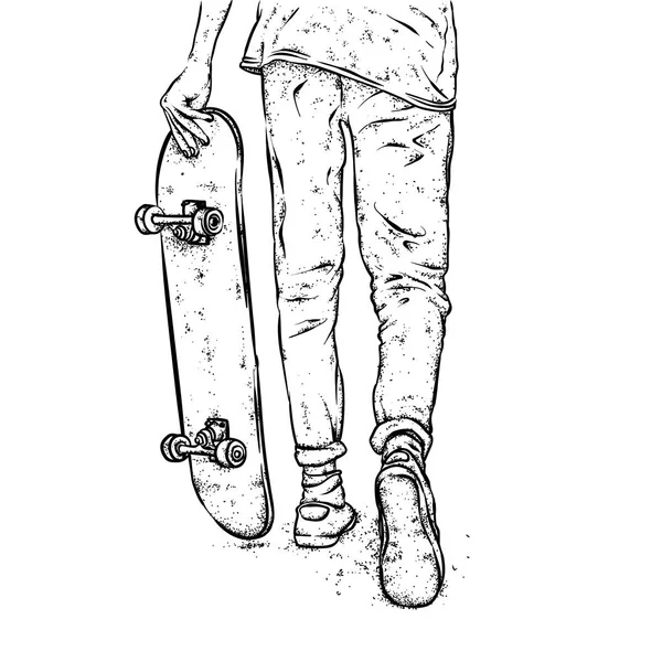 Стильний Фігурист Джинсах Кросівках Скейтборд Векторні Ілюстрації Листівки Або Плаката — стоковий вектор