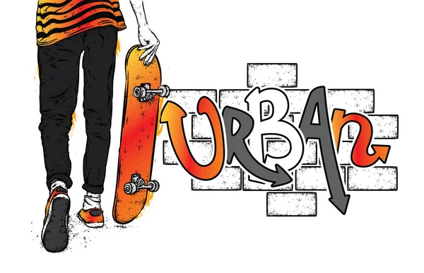 Snygg Skridskoåkare Jeans Och Sneakers Skateboard Vektor Illustration För Ett — Stock vektor