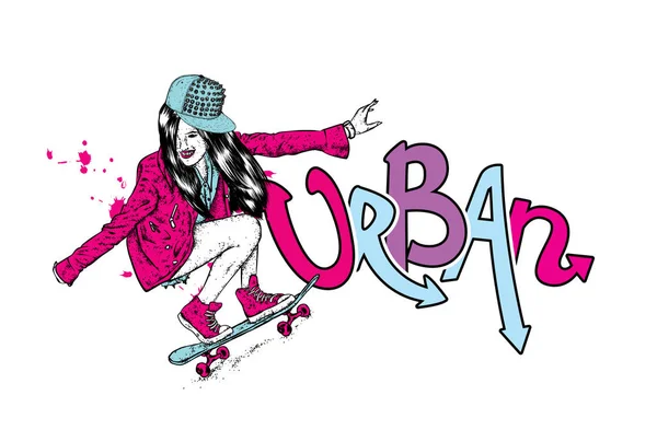 Patineur Élégant Jeans Baskets Skateboard Illustration Vectorielle Pour Une Carte — Image vectorielle
