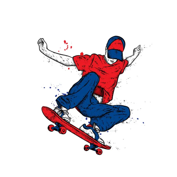 Patineur élégant en jeans et baskets. Skateboard. Illustration vectorielle pour une carte postale ou une affiche, impression pour vêtements. Cultures de rue. — Image vectorielle