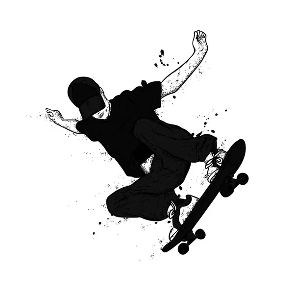 Stylischer Skater in Jeans und Turnschuhen. Skateboard. Vektorillustration für eine Postkarte oder ein Poster, Druck für Kleidung. Straßenkultur. — Stockvektor