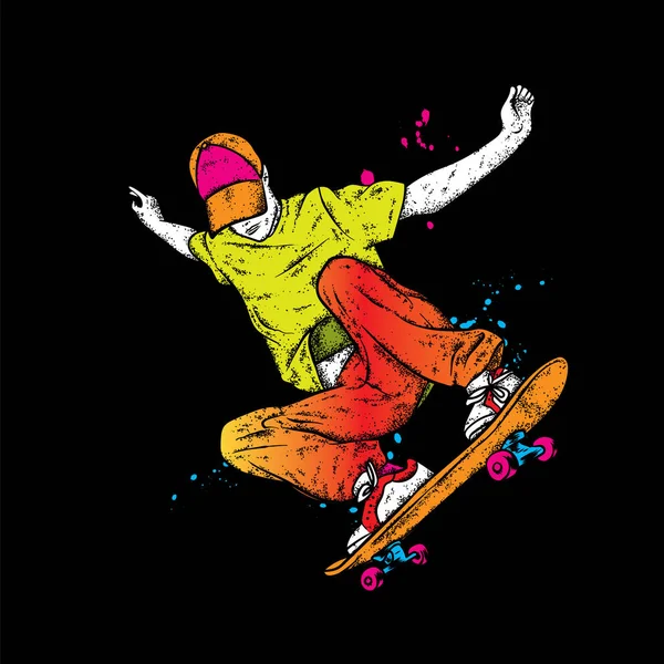 Stylischer Skater in Jeans und Turnschuhen. Skateboard. Vektorillustration für eine Postkarte oder ein Poster, Druck für Kleidung. Straßenkultur. — Stockvektor