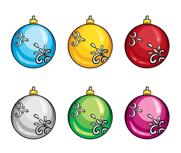 Gerçekçi renkli Noel topları kümesi. Vektör çizim. İzole nesneleri tasarım için beyaz arka plan üzerinde. Yılbaşı ve Yeniyıl, kış tatili.