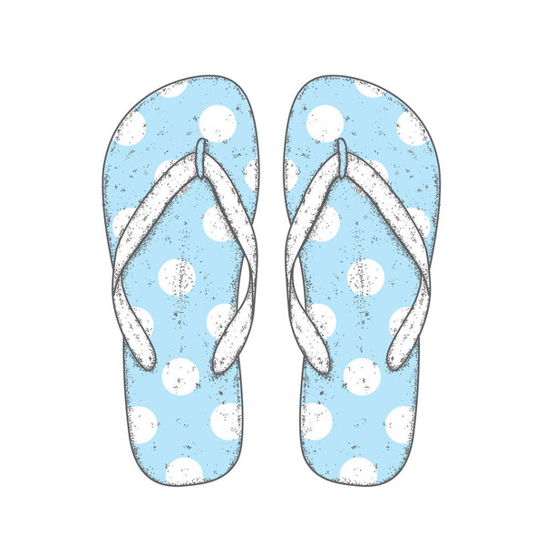 Bright colored flip flops. Vector illustration for a postcard or a poster. Beach shoes. Summer, vacation and vacation by the sea or the ocean.
