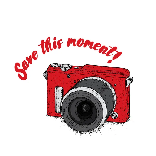 아름 다운 카메라입니다. 벡터 그림 엽서 또는 포스터에 대 한입니다. 빈티지 카메라. — 스톡 벡터