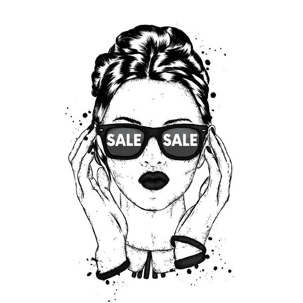 Schönes Mädchen mit Brille. Vektorillustration. Mode & Stil. Verkauf. — Stockvektor
