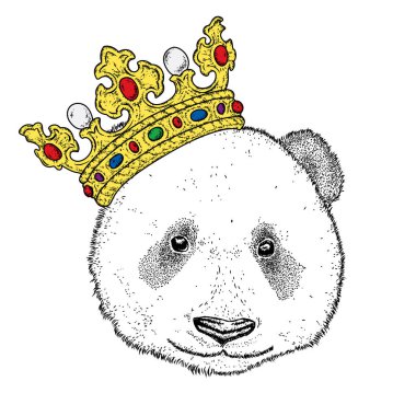 Sevimli panda güzel bir altın taç. Ayı. Vektör çizim bir kartpostal veya poster, elbiselere yazdırma için. Moda ve stil.