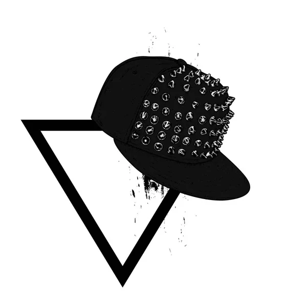 Stylische Mütze mit Spikes auf dem Dreieck. Mode & Stil. Vektor-Illustration für eine Postkarte oder ein Poster, Druck für Kleidung. — Stockvektor