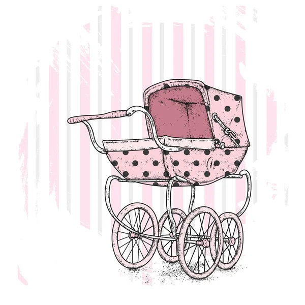 Schöner Vintage Kinderwagen. Vektorillustration für eine Postkarte oder ein Poster. — Stockvektor