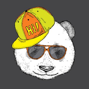 Güzel Panda ile gözlük ve bir kap. Vektör çizim.