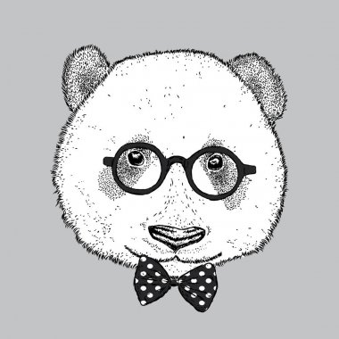 Sevimli Panda ile gözlük ve kravat. Vektör çizim.