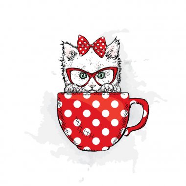 Bir de sevimli kedi. Vektör çizim.