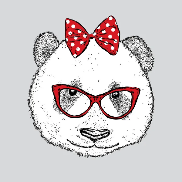 Söta Panda med glasögon och en båge. Vektorillustration. — Stock vektor