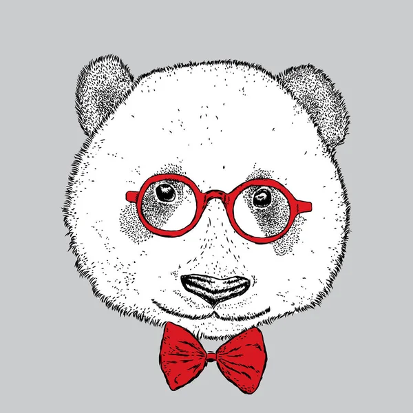Sevimli Panda ile gözlük ve kravat. Vektör çizim.