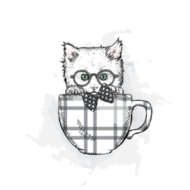 Bir de sevimli kedi. Vektör çizim.