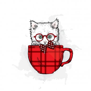 Bir de sevimli kedi. Vektör çizim.