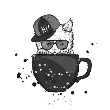 Bir de sevimli kedi. Vektör çizim.