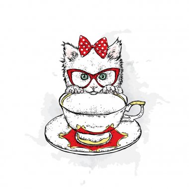 Bir de sevimli kedi. Vektör çizim.