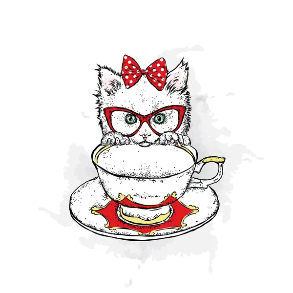 Bir de sevimli kedi. Vektör çizim.