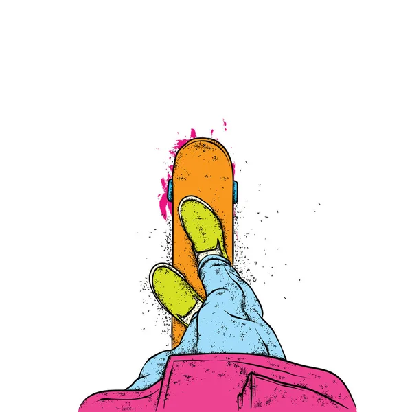 Snygg skridskoåkare i jeans och sneakers. Skateboard. Vektor illustration för ett vykort eller en affisch, tryck för kläder. Gatukulturer. — Stock vektor