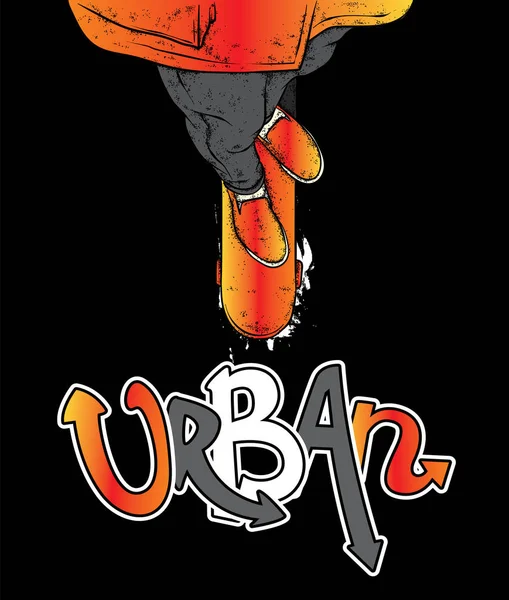 Kot pantolon ve spor ayakkabı giyen şık bir patenci. Kaykay mı? Bir kartpostal ya da poster için vektör çizimi, giysiler için baskı. Sokak kültürleri.