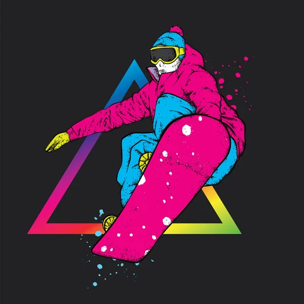 En snowboardåkare i färgglada kläder. Vektorillustration. Sport, extrema sporter, utomhusaktiviteter. — Stock vektor